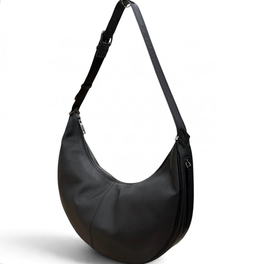 Excellent FENDI Shoulder Bag Melon Large FF Metal Crossbody Hobo Bag black
