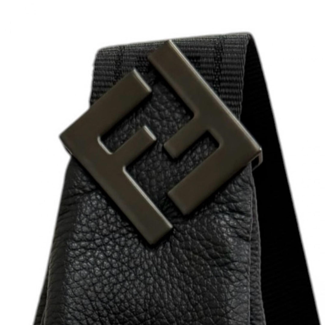 Excellent FENDI Shoulder Bag Melon Large FF Metal Crossbody Hobo Bag black