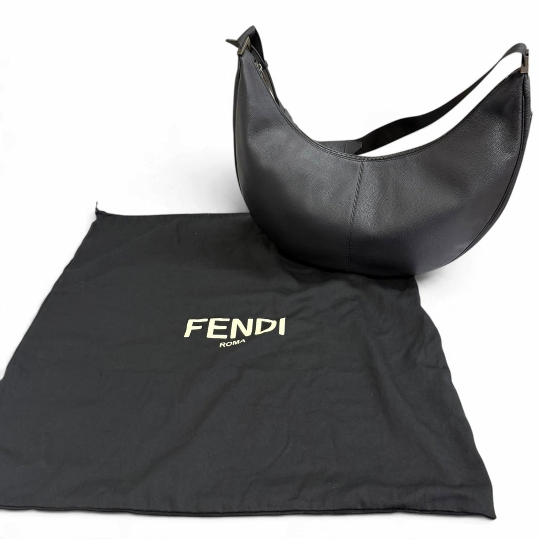 Excellent FENDI Shoulder Bag Melon Large FF Metal Crossbody Hobo Bag black