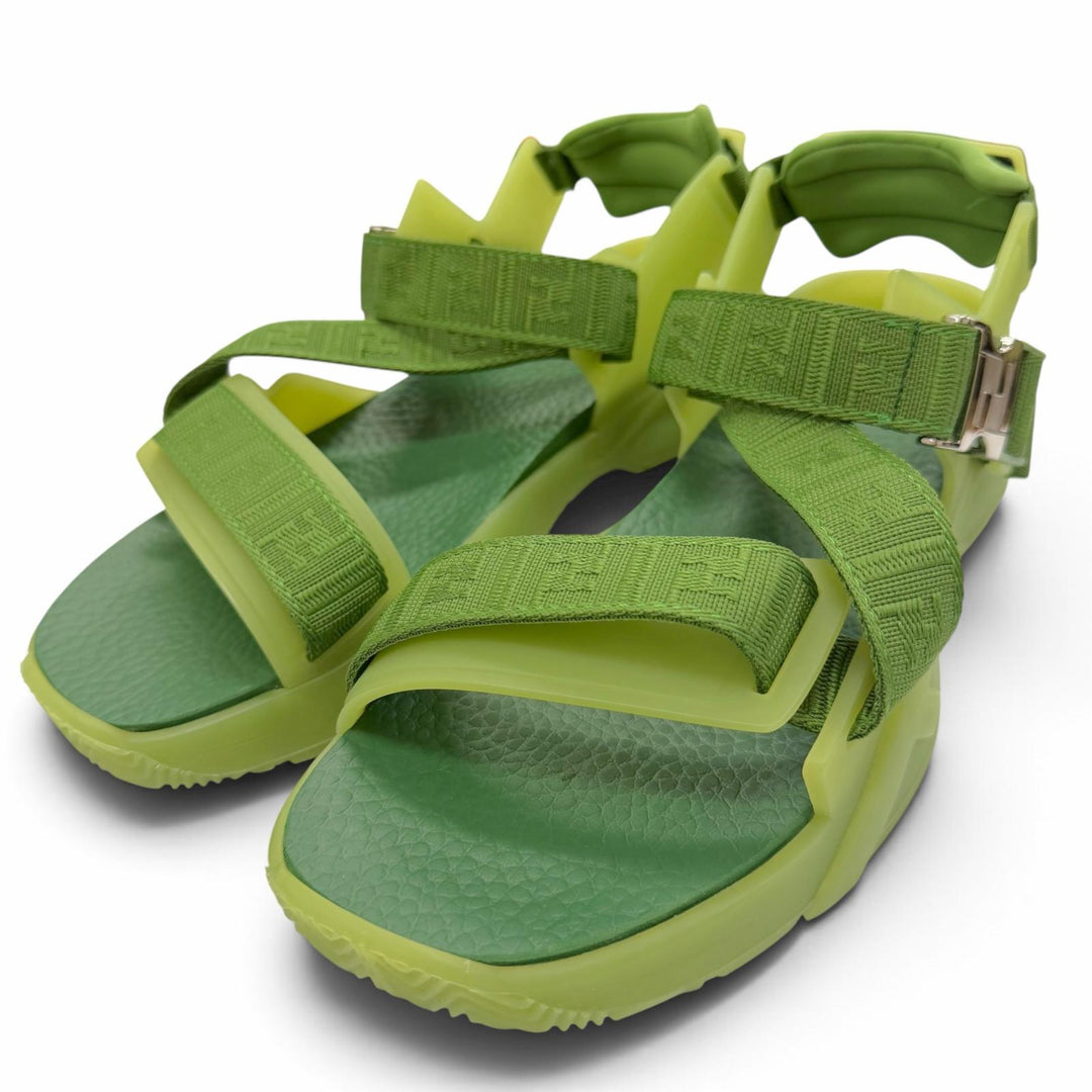 Pristine FENDI Sandals FLOW multi strap green leather mens 7X1503