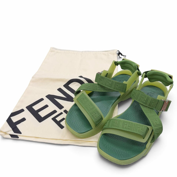 Pristine FENDI Sandals FLOW multi strap green leather mens 7X1503