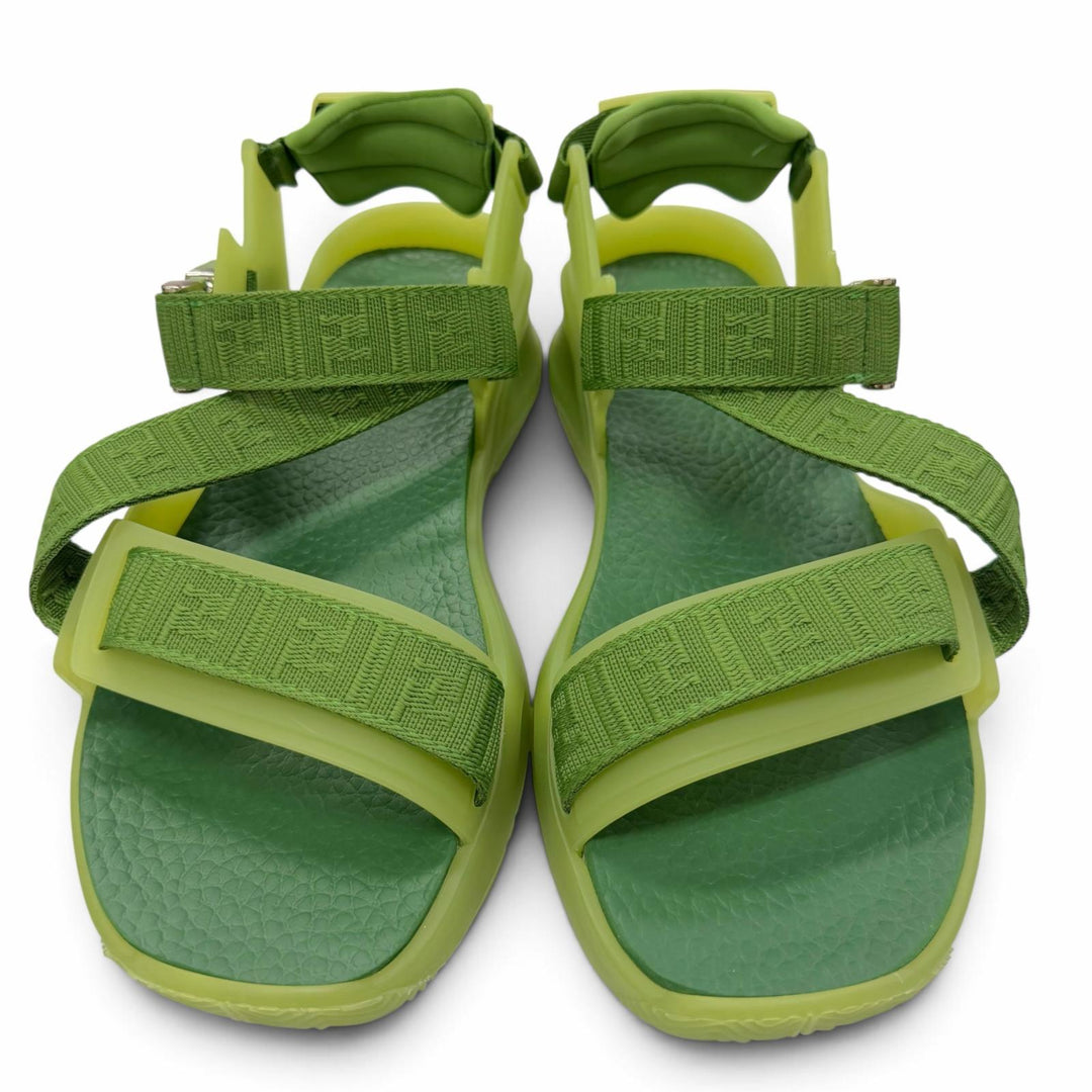 Pristine FENDI Sandals FLOW multi strap green leather mens 7X1503