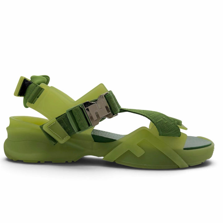 Pristine FENDI Sandals FLOW multi strap green leather mens 7X1503