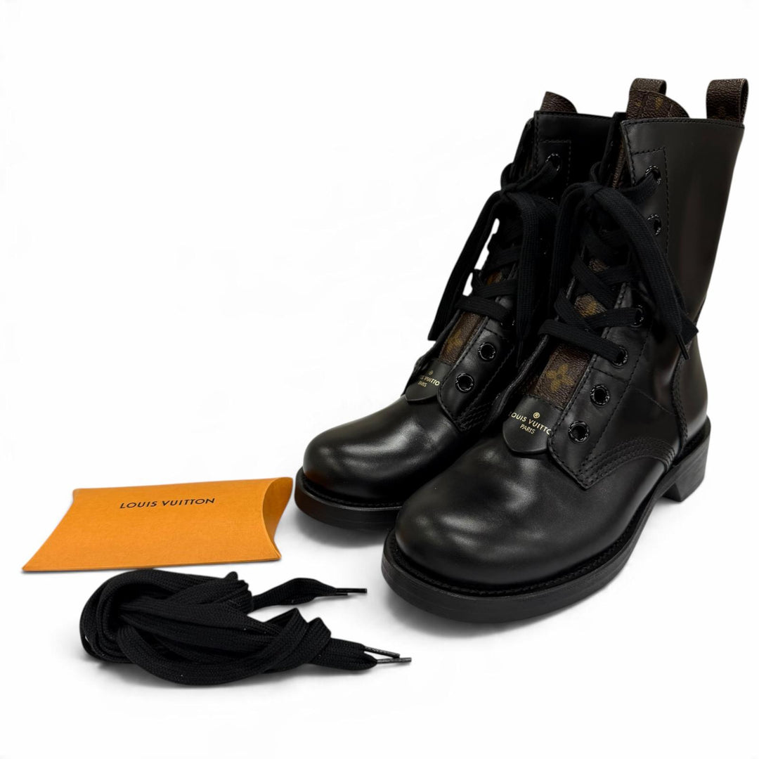Excellent LOUIS VUITTON short boots Metropolis Line Monogram leather black IT 36
