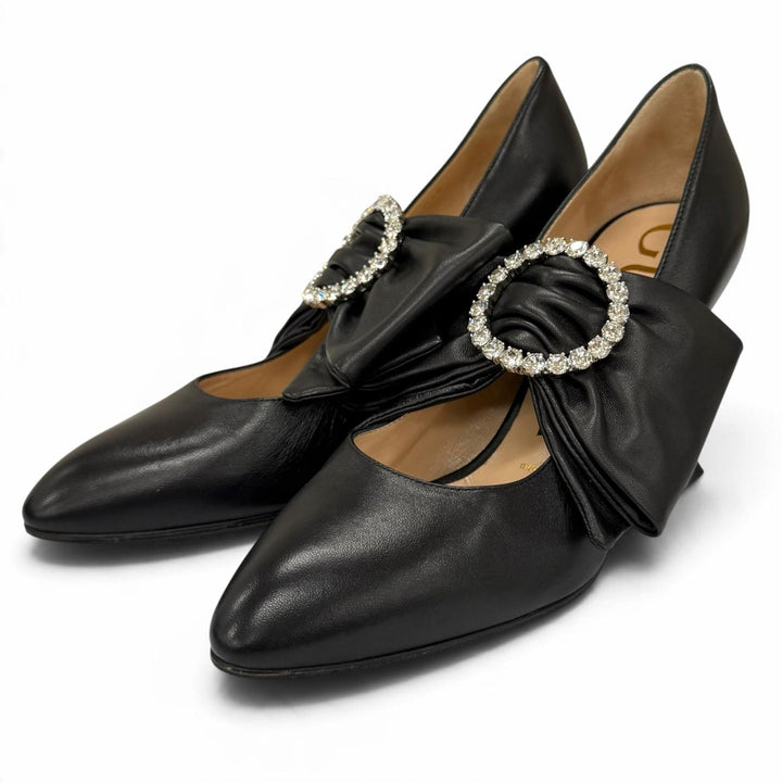 Great GUCCI pumps Leather with jeweled buckle and ribbon band. 35.5 481176