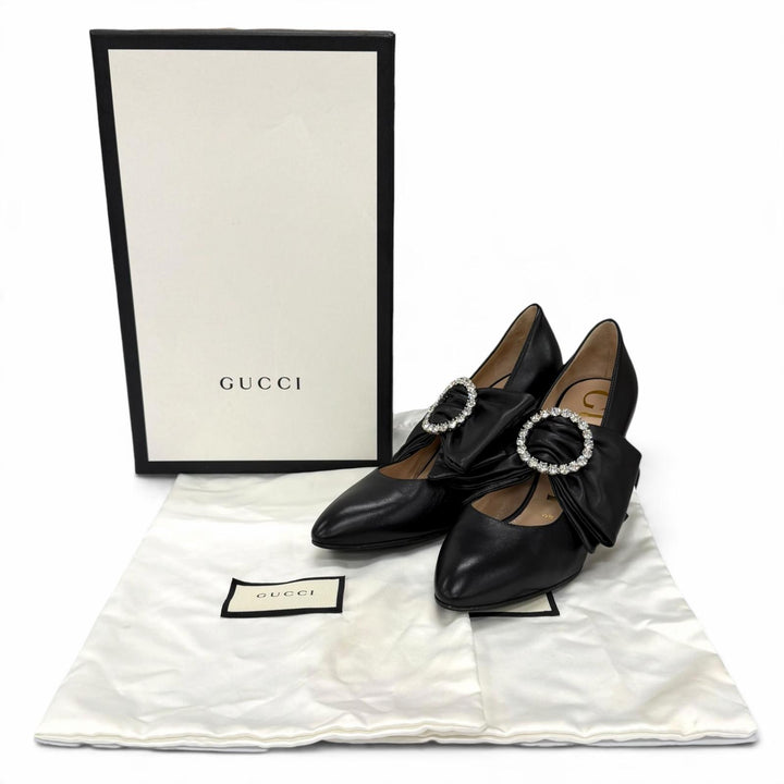 Great GUCCI pumps Leather with jeweled buckle and ribbon band. 35.5 481176