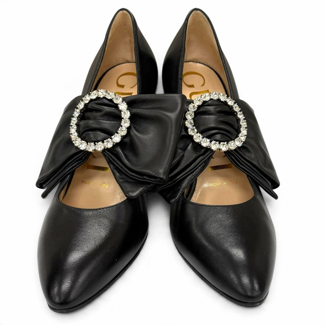 Great GUCCI pumps Leather with jeweled buckle and ribbon band. 35.5 481176