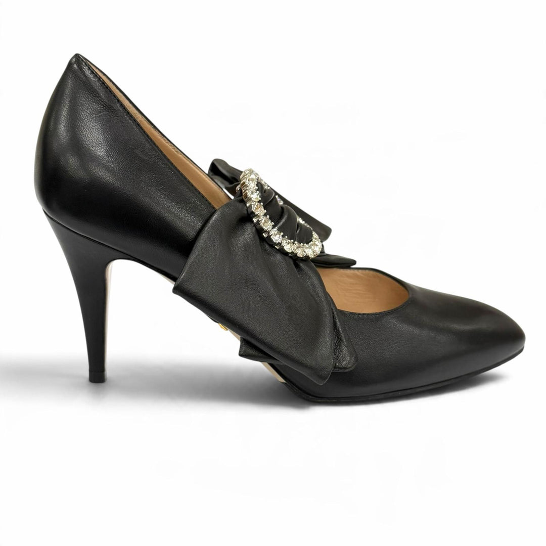 Great GUCCI pumps Leather with jeweled buckle and ribbon band. 35.5 481176