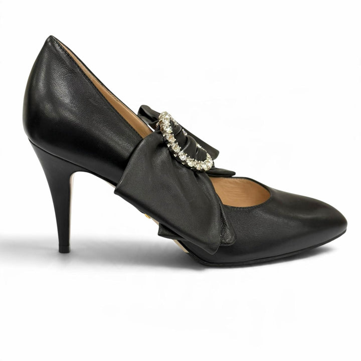 Great GUCCI pumps Leather with jeweled buckle and ribbon band. 35.5 481176