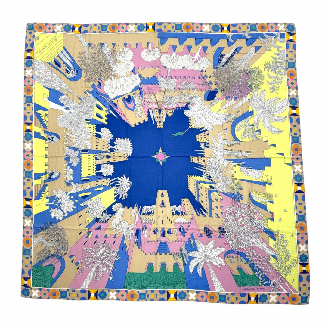 Pristine HERMES scarf Le Palais des Quatre Vents Carre Jean 140 cashmere Women