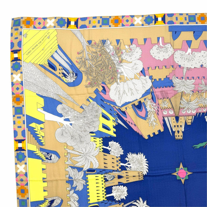 Pristine HERMES scarf Le Palais des Quatre Vents Carre Jean 140 cashmere Women