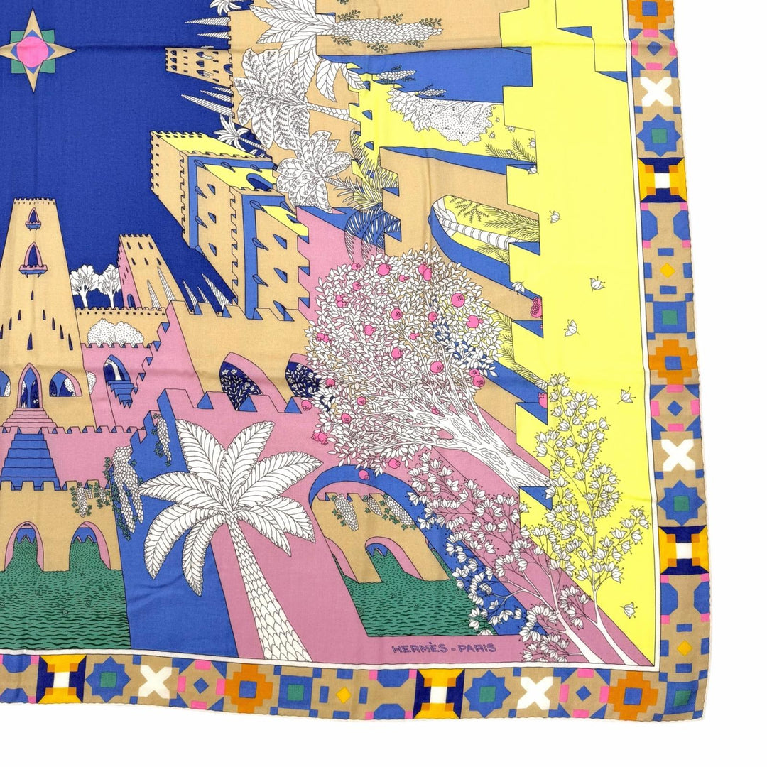 Pristine HERMES scarf Le Palais des Quatre Vents Carre Jean 140 cashmere Women