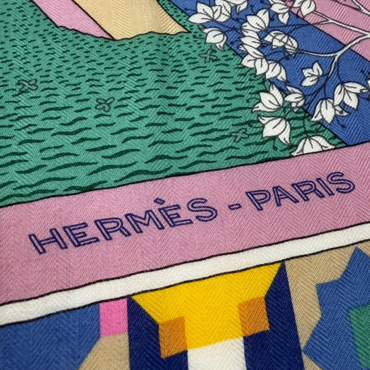 Pristine HERMES scarf Le Palais des Quatre Vents Carre Jean 140 cashmere Women