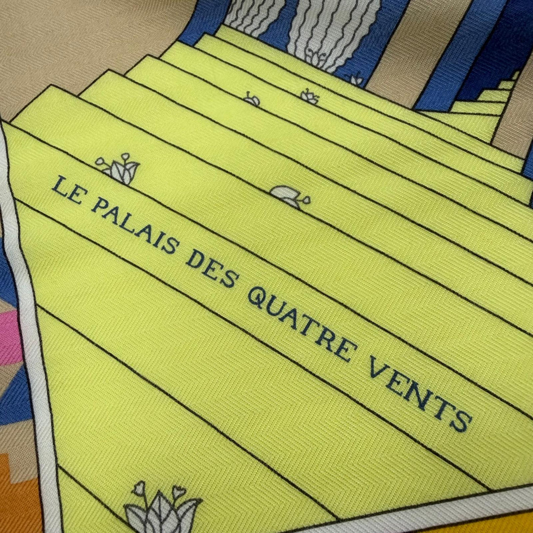 Pristine HERMES scarf Le Palais des Quatre Vents Carre Jean 140 cashmere Women