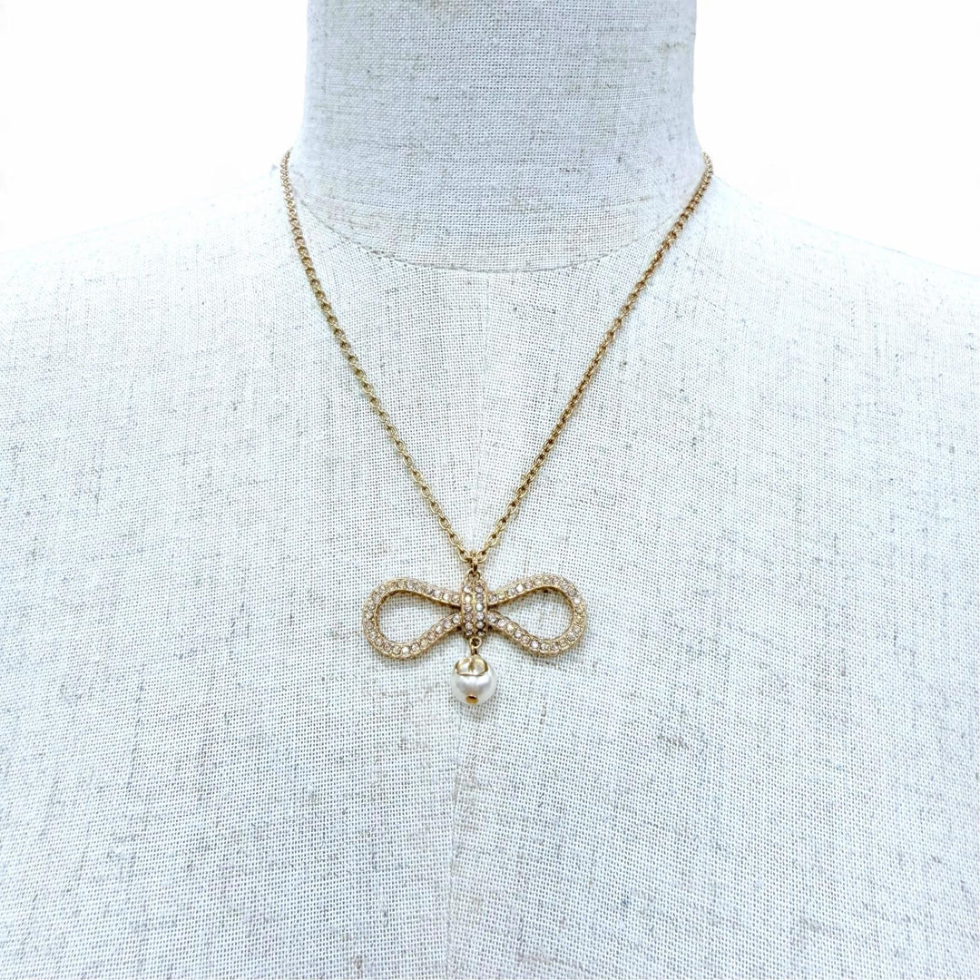 Excellent DIOR Le Nouveau Dior Necklace Ribbon Eco Pearl gold Women N3125WOMCY