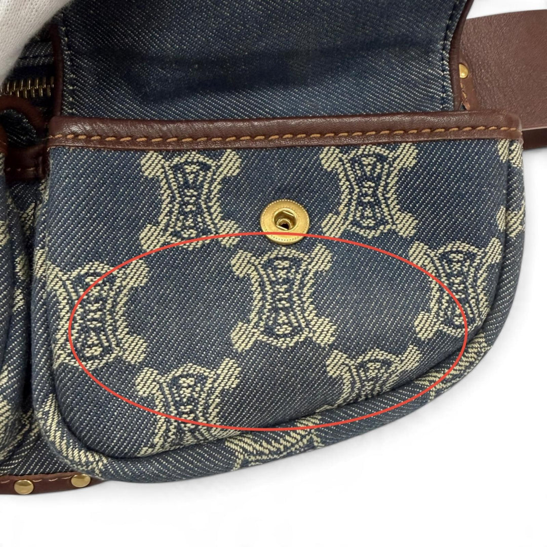 Excellent CELINE Waist bag Old Celine Macadam Pattern Studded Leather Denim