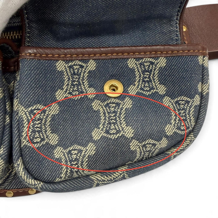 Excellent CELINE Waist bag Old Celine Macadam Pattern Studded Leather Denim