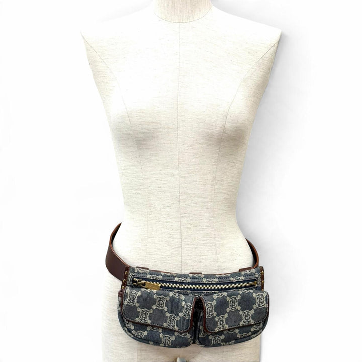 Excellent CELINE Waist bag Old Celine Macadam Pattern Studded Leather Denim