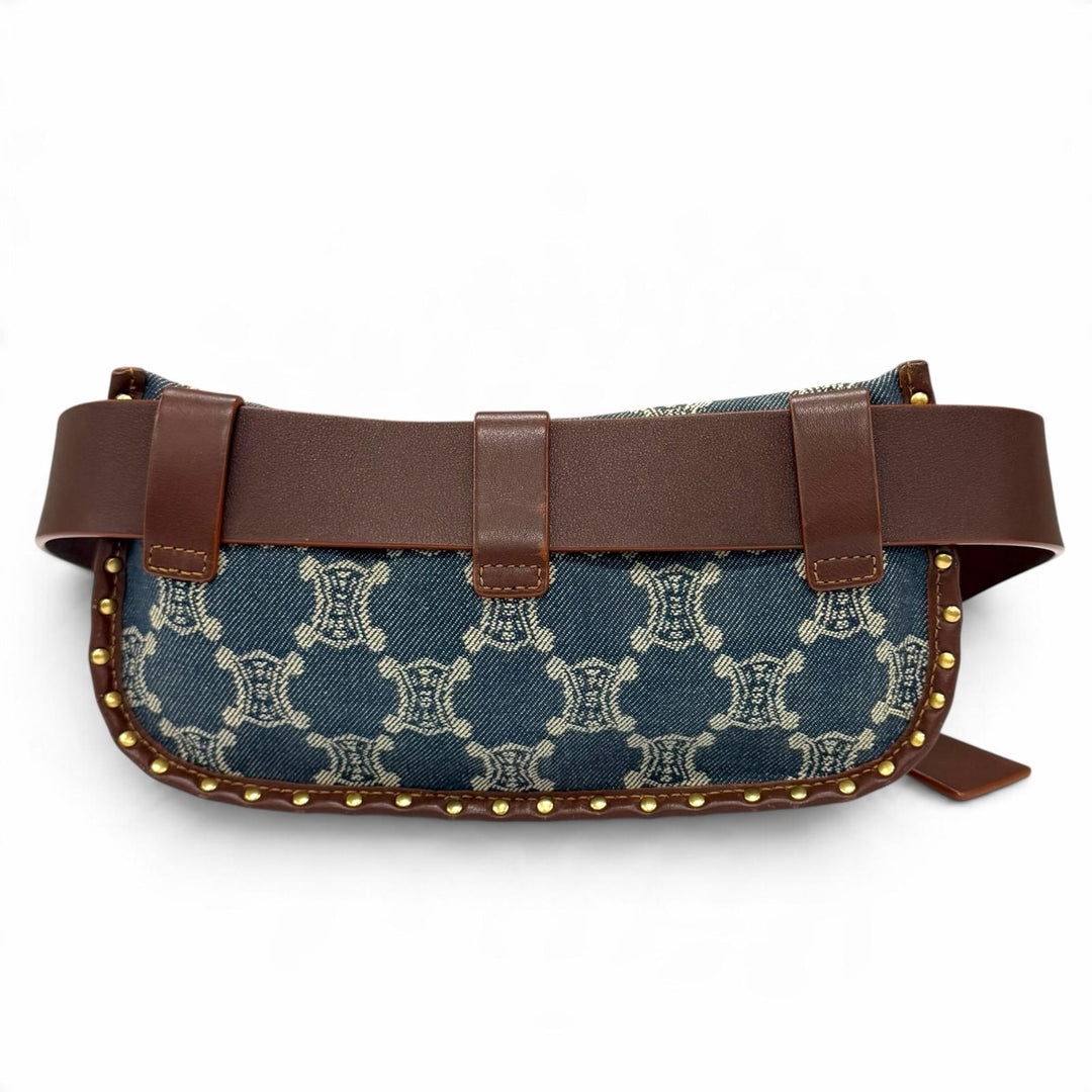 Excellent CELINE Waist bag Old Celine Macadam Pattern Studded Leather Denim