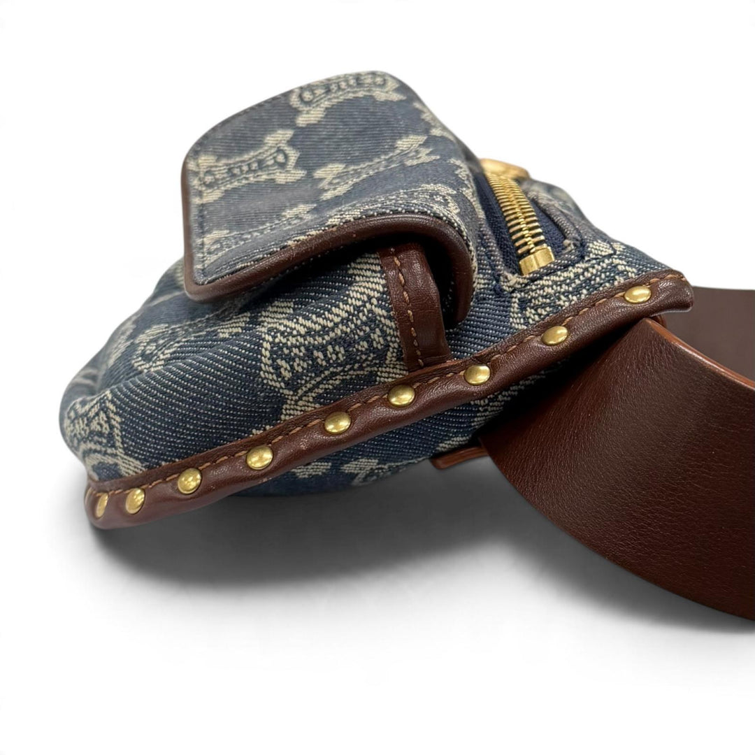 Excellent CELINE Waist bag Old Celine Macadam Pattern Studded Leather Denim
