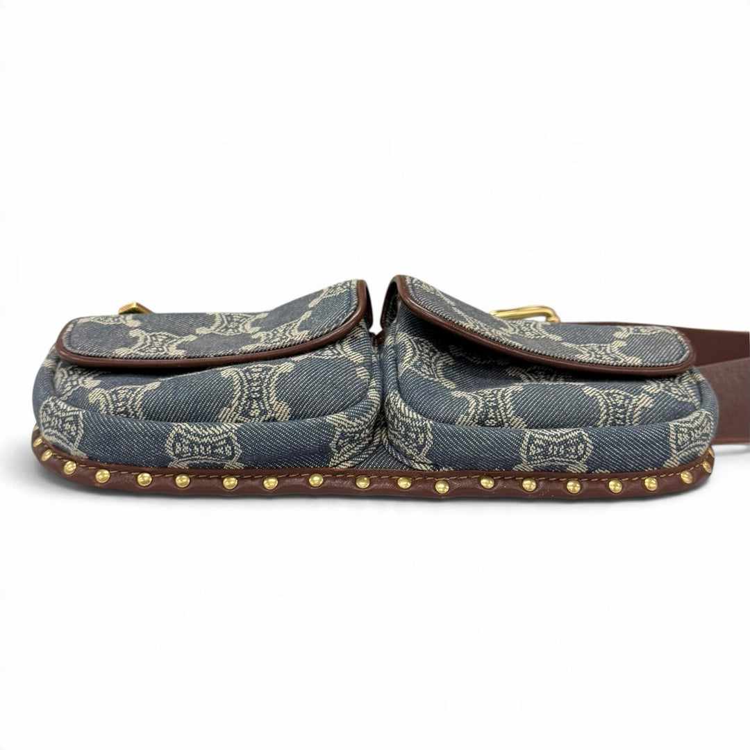 Excellent CELINE Waist bag Old Celine Macadam Pattern Studded Leather Denim