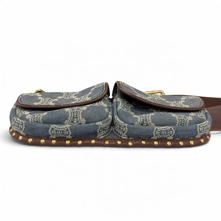 Excellent CELINE Waist bag Old Celine Macadam Pattern Studded Leather Denim