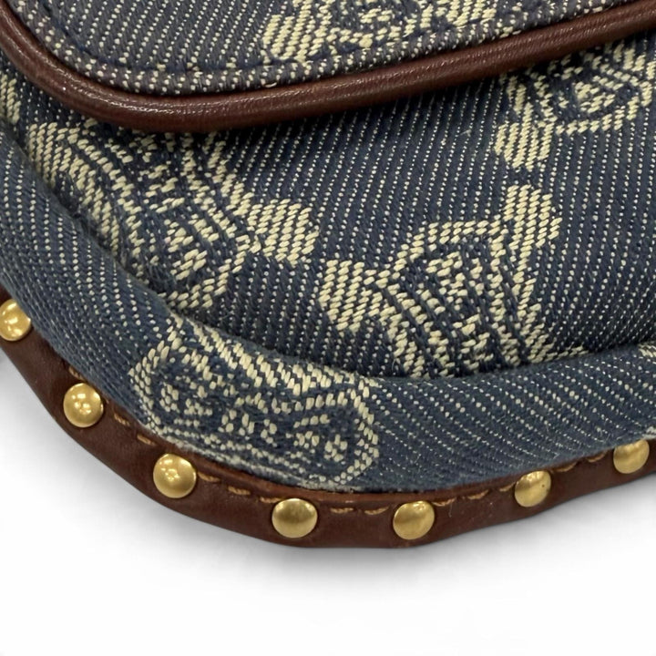 Excellent CELINE Waist bag Old Celine Macadam Pattern Studded Leather Denim