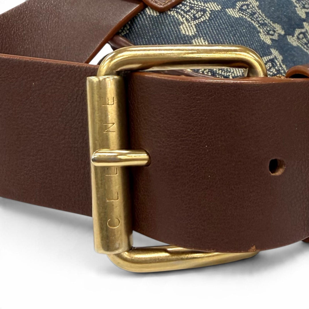 Excellent CELINE Waist bag Old Celine Macadam Pattern Studded Leather Denim