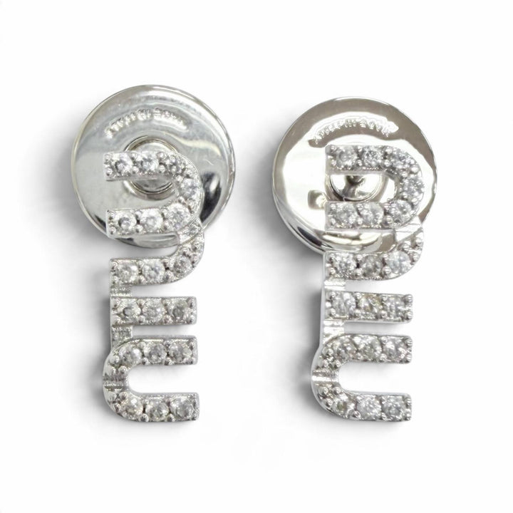 Pristine MIUMIU Crystal-embellished metal logo earrings Silver 5IO059