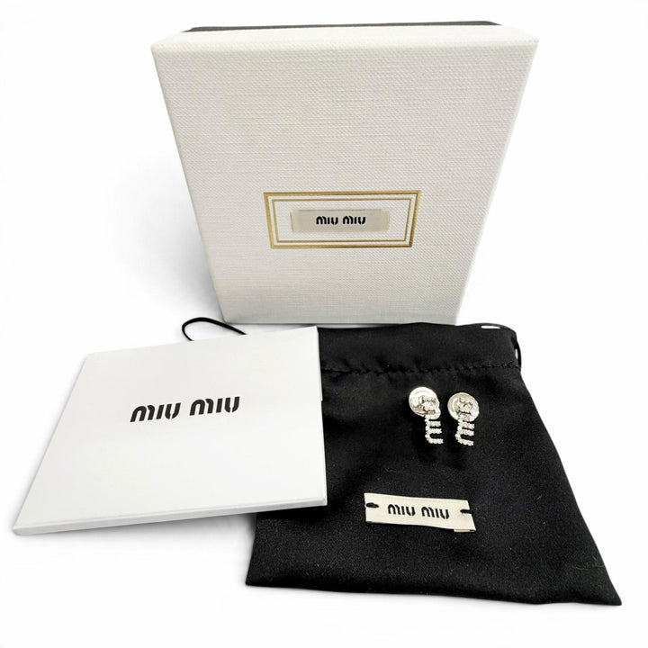 Pristine MIUMIU Crystal-embellished metal logo earrings Silver 5IO059