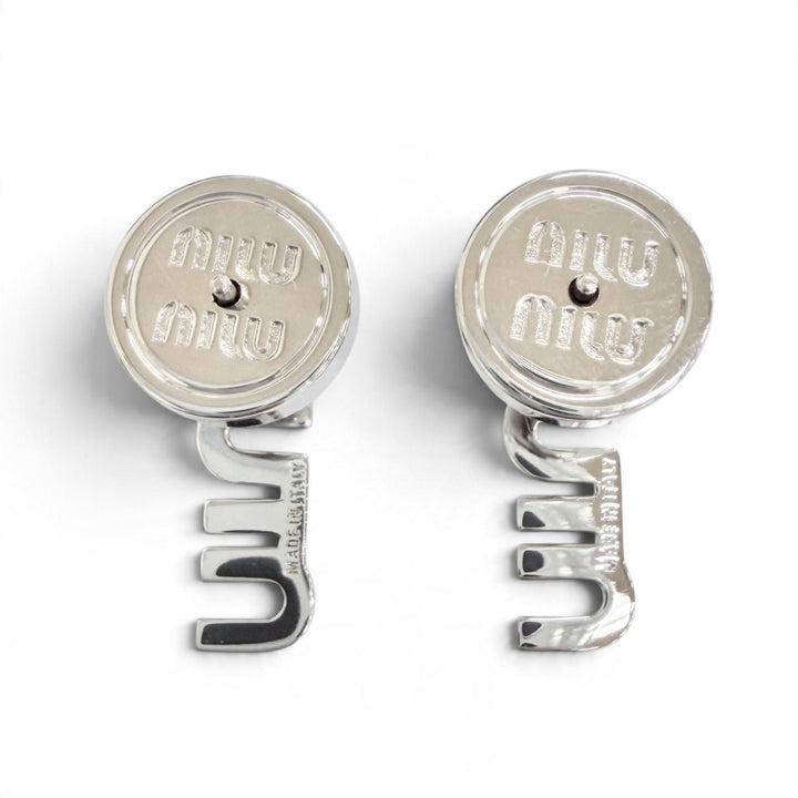 Pristine MIUMIU Crystal-embellished metal logo earrings Silver 5IO059