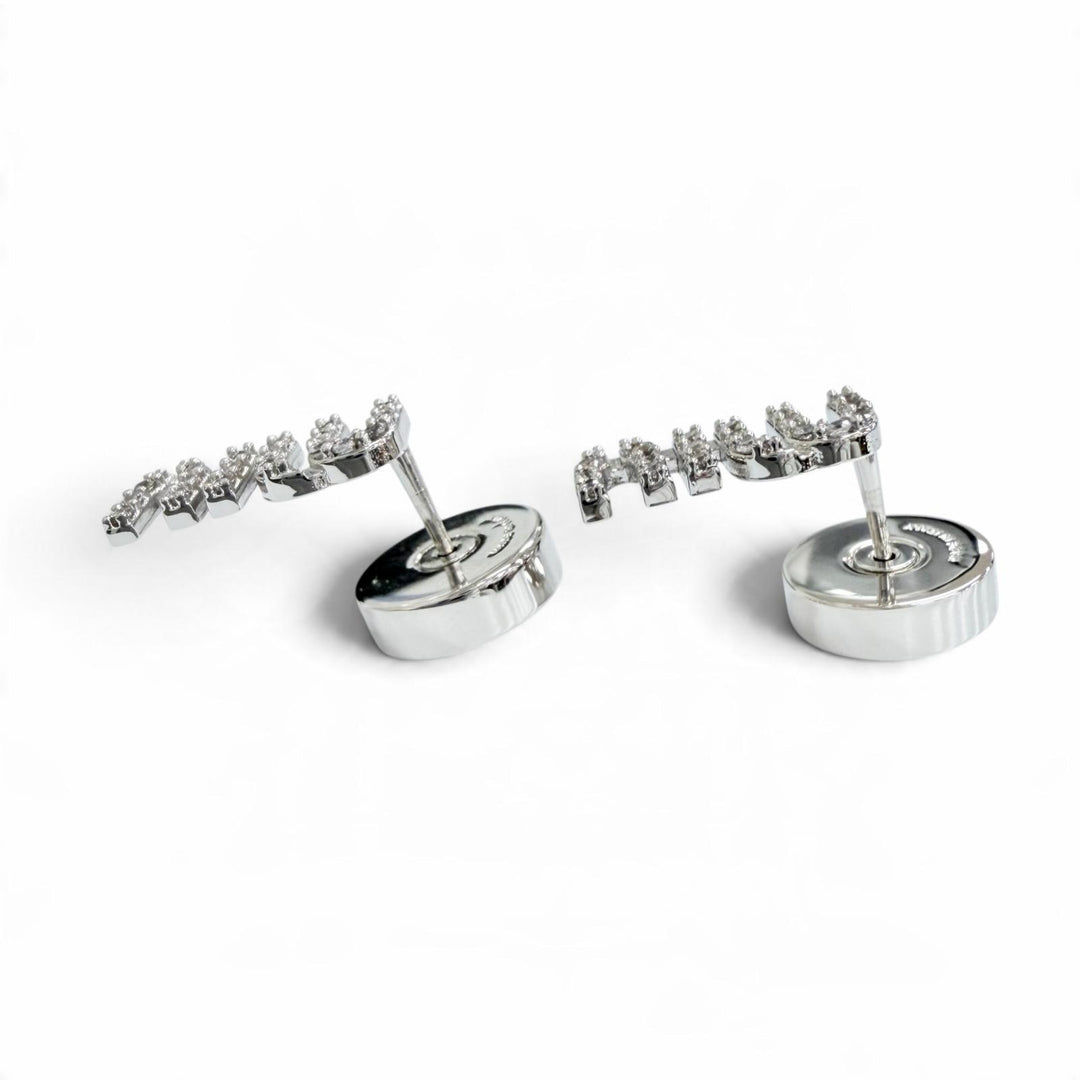Pristine MIUMIU Crystal-embellished metal logo earrings Silver 5IO059