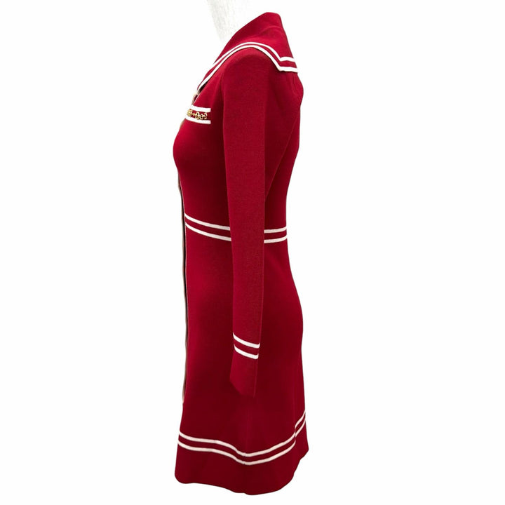 Pristine GUCCI one piece Horsebit Contrast Trim Dress Red wool Women 644564