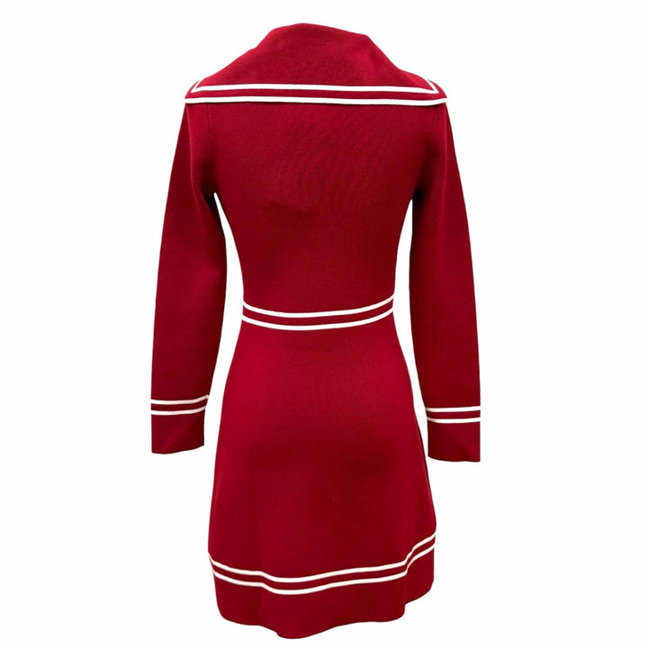 Pristine GUCCI one piece Horsebit Contrast Trim Dress Red wool Women 644564