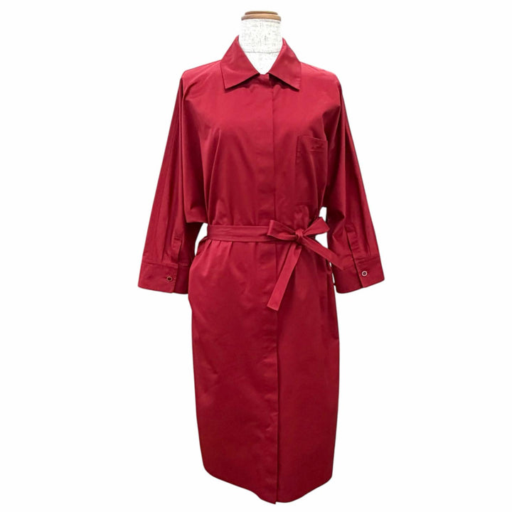 Excellent HERMES one piece Caleche carriage embroidered shirt with belt Red 40