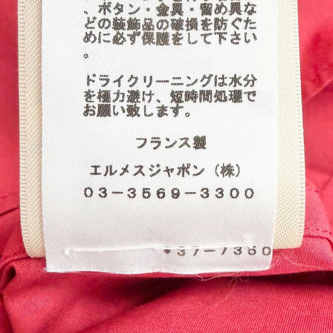 Excellent HERMES one piece Caleche carriage embroidered shirt with belt Red 40