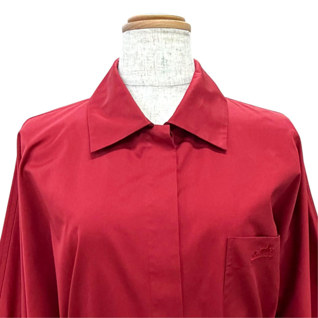 Excellent HERMES one piece Caleche carriage embroidered shirt with belt Red 40