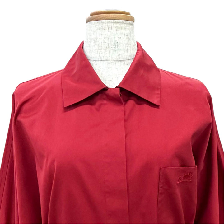 Excellent HERMES one piece Caleche carriage embroidered shirt with belt Red 40