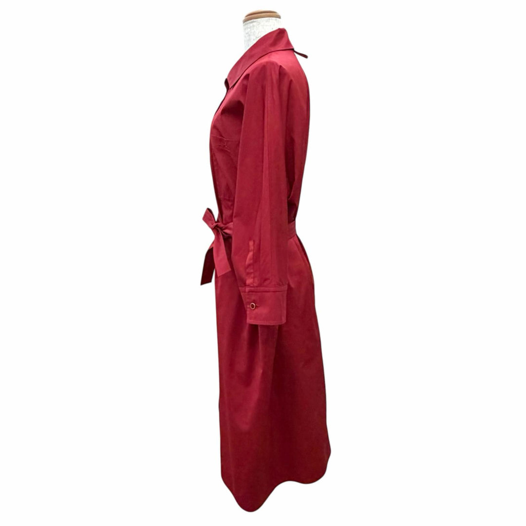 Excellent HERMES one piece Caleche carriage embroidered shirt with belt Red 40