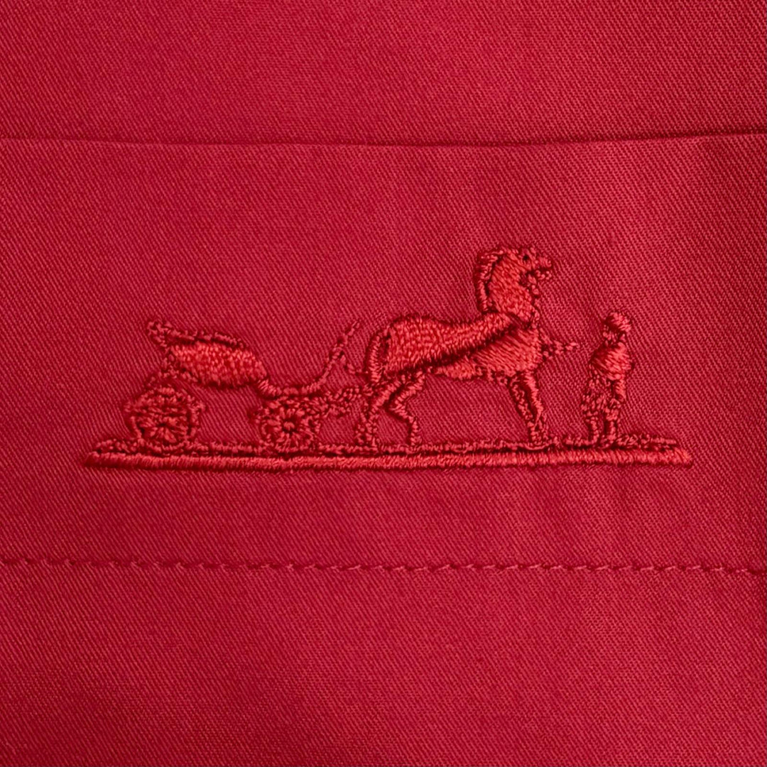 Excellent HERMES one piece Caleche carriage embroidered shirt with belt Red 40