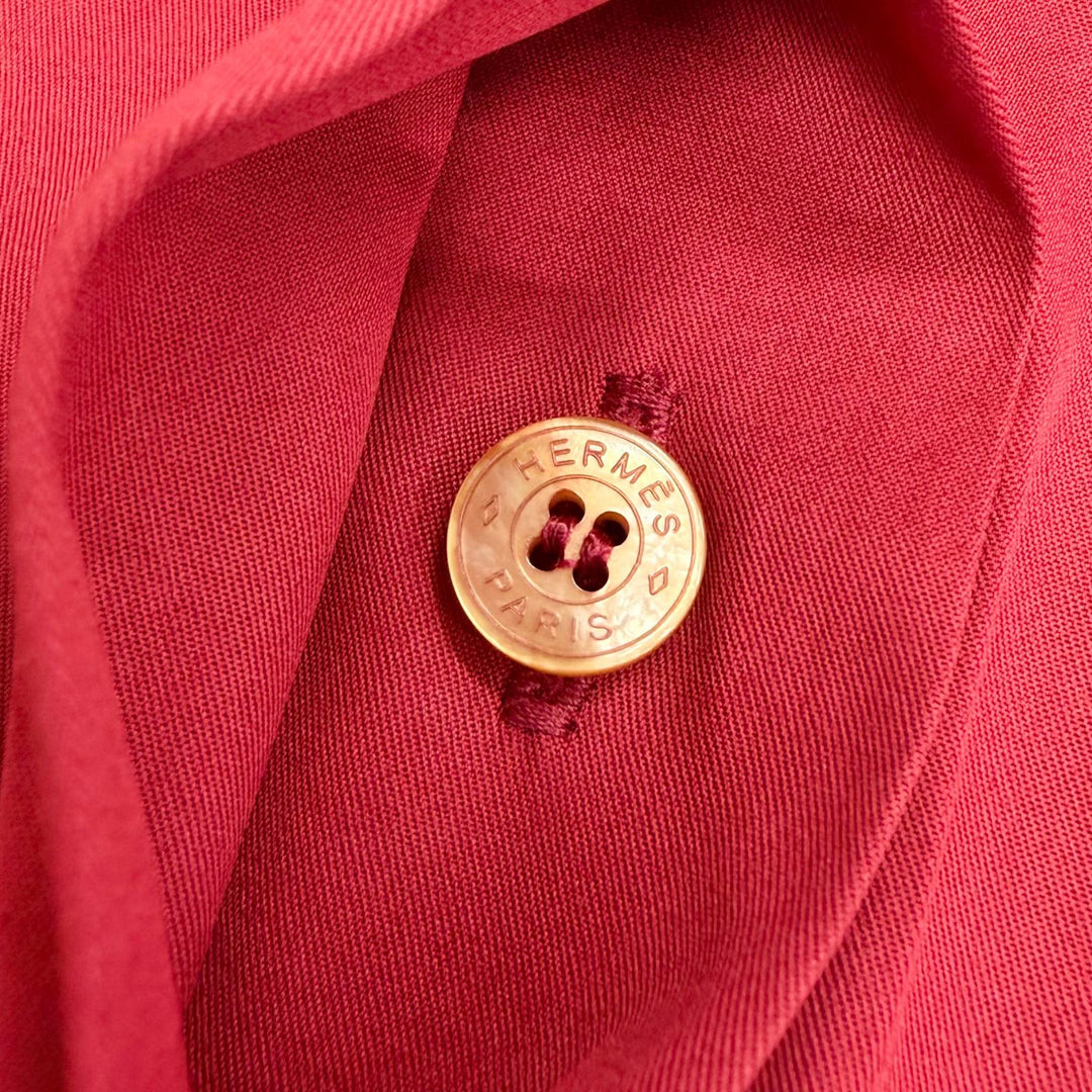 Excellent HERMES one piece Caleche carriage embroidered shirt with belt Red 40