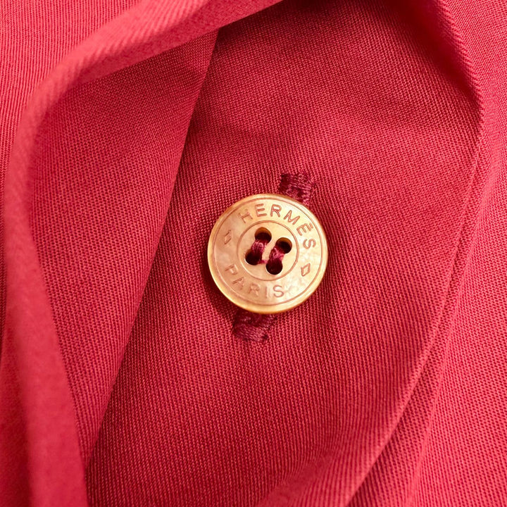 Excellent HERMES one piece Caleche carriage embroidered shirt with belt Red 40