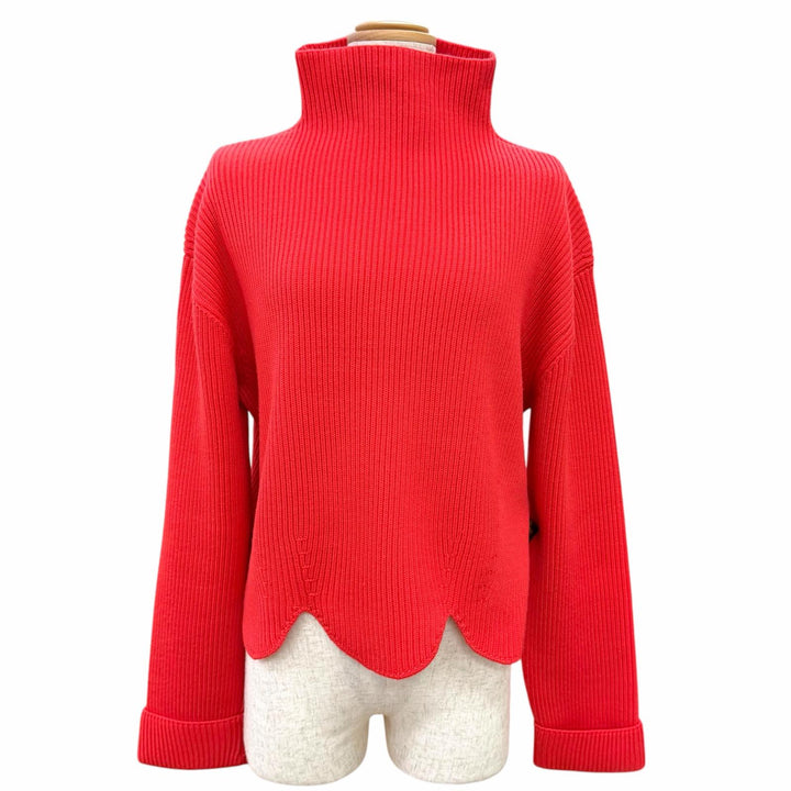 Excellent LOUIS VUITTON High Neck Scalloped Hem Ribbed Knit Sweater Red wool M