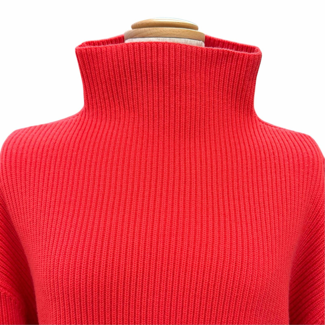Excellent LOUIS VUITTON High Neck Scalloped Hem Ribbed Knit Sweater Red wool M