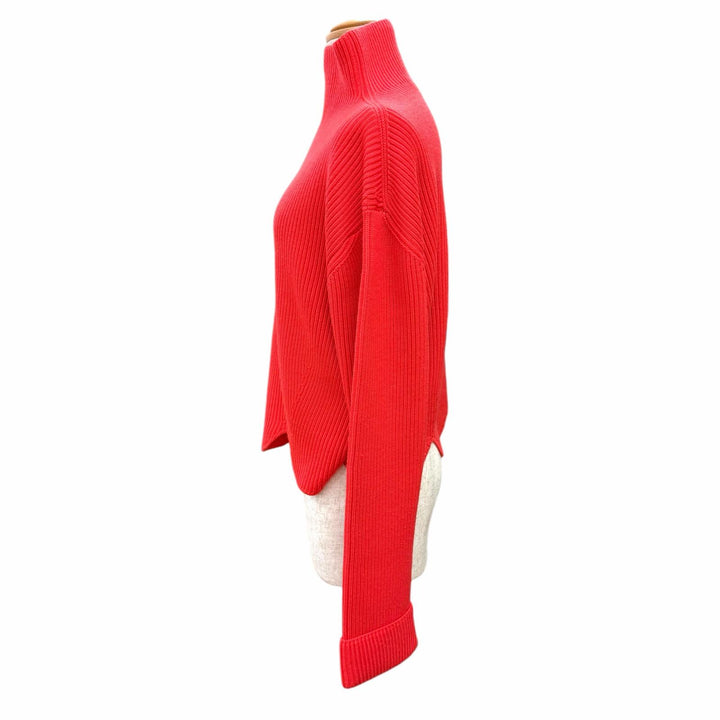Excellent LOUIS VUITTON High Neck Scalloped Hem Ribbed Knit Sweater Red wool M