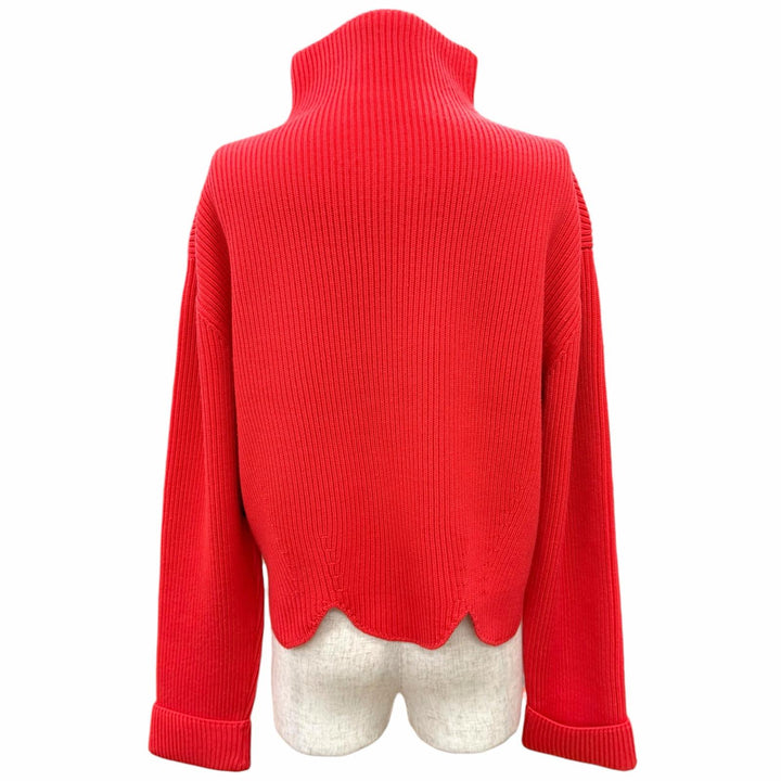 Excellent LOUIS VUITTON High Neck Scalloped Hem Ribbed Knit Sweater Red wool M