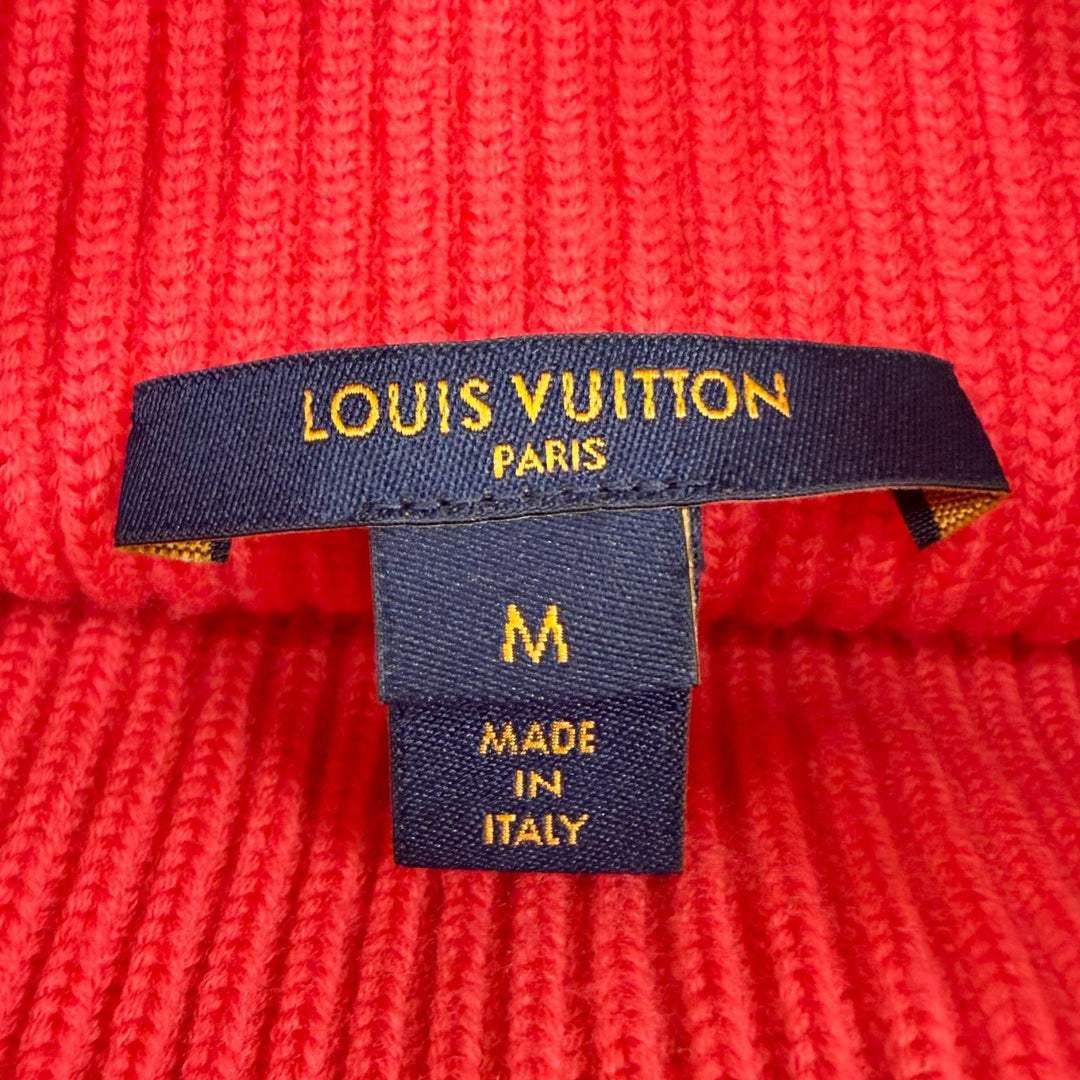 Excellent LOUIS VUITTON High Neck Scalloped Hem Ribbed Knit Sweater Red wool M