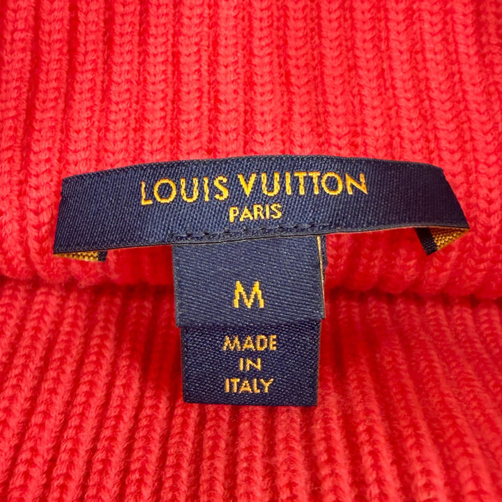 Excellent LOUIS VUITTON High Neck Scalloped Hem Ribbed Knit Sweater Red wool M