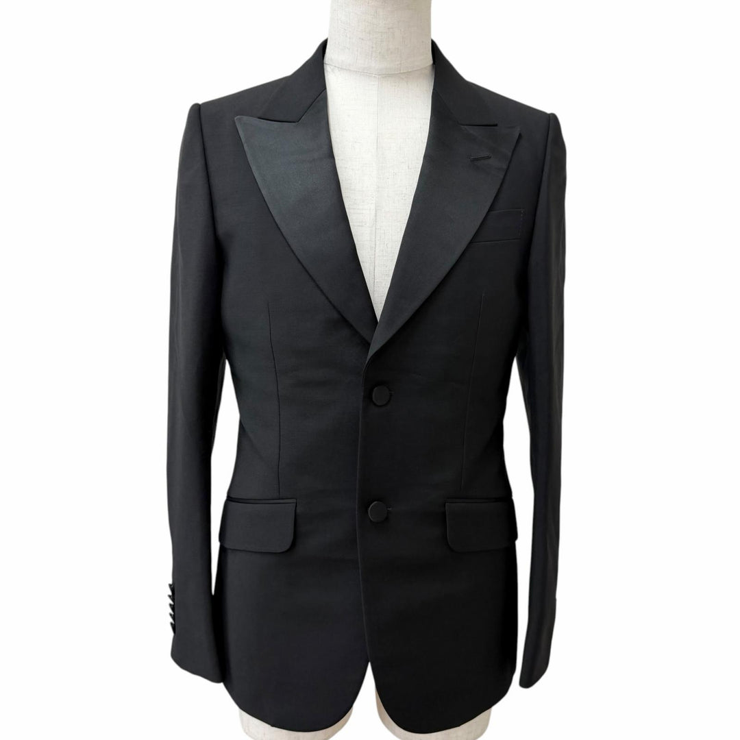 Pristine GUCCI suit Tuxedo two-piece set single black mohair mens 606245