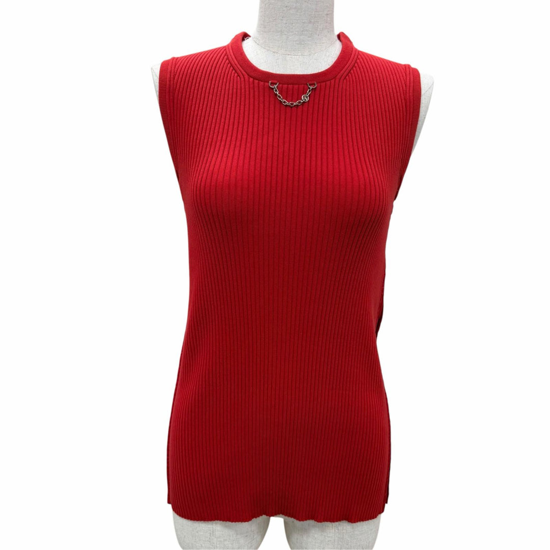 Pristine LOUIS VUITTON knit LV logo chain sleeveless ribbed top Red cotton S